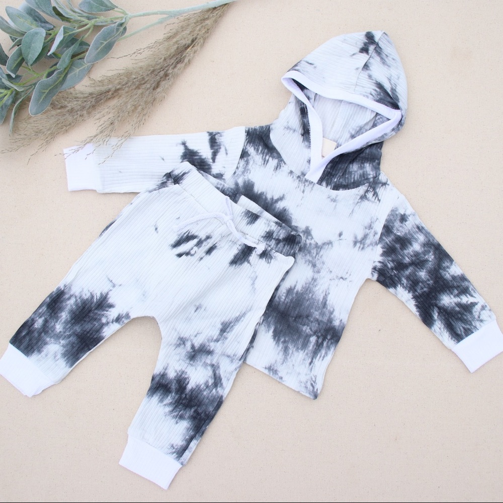Tie-Dye Ribbed Hooded Casual Set